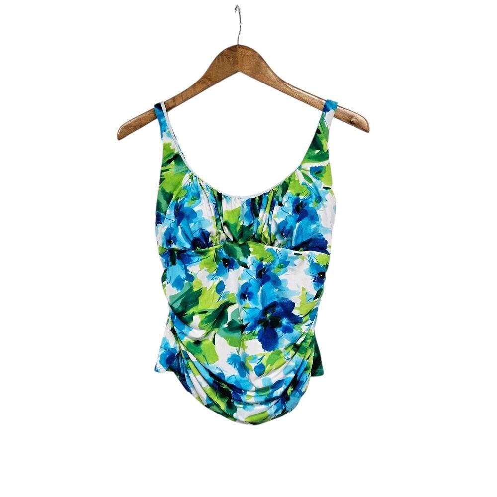 Miraclesuit Green Blue Floral Print Tankini Top Size 8